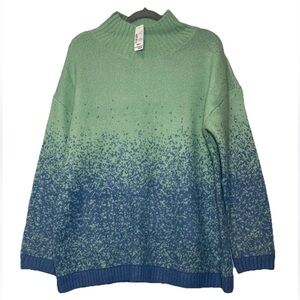 Christopher & Banks Green Blue Ombre Speckled Knit Mock Neck Sweater XL NWT